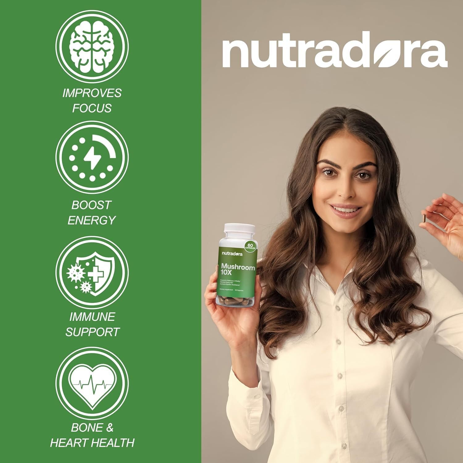 Organic 10 Mushroom Supplement with Reishi, Lions Mane, Cordyceps, Turkey Tail, Maitake, Shiitake - Nootropic Blend