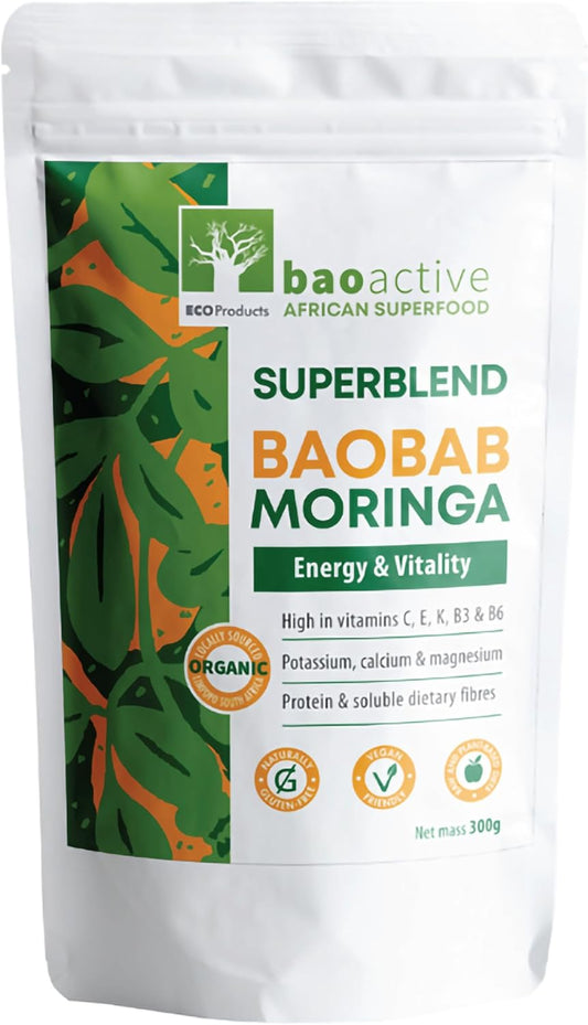 Organic 100% Baobab and Moringa Powder Superblend 300g | From South Africa | Supports Gut Health & Digestion | USDA Certified