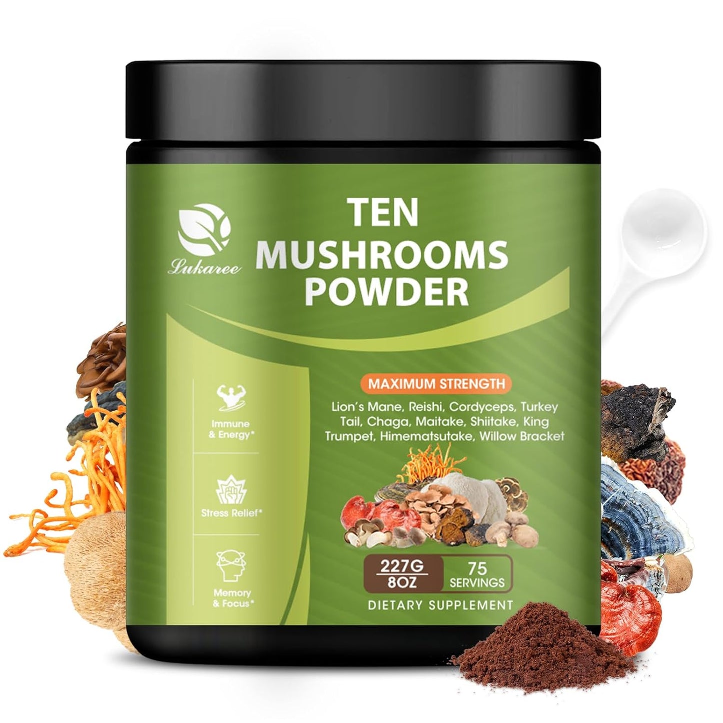 Organic 14-in-1 Mushroom Powder Blend for Coffee & Cooking - 8 oz Supplement with Lions Mane, Chaga, Reishi, Turkey Tail, Cordyceps Extract Powder - Immune Support & Energy Boost