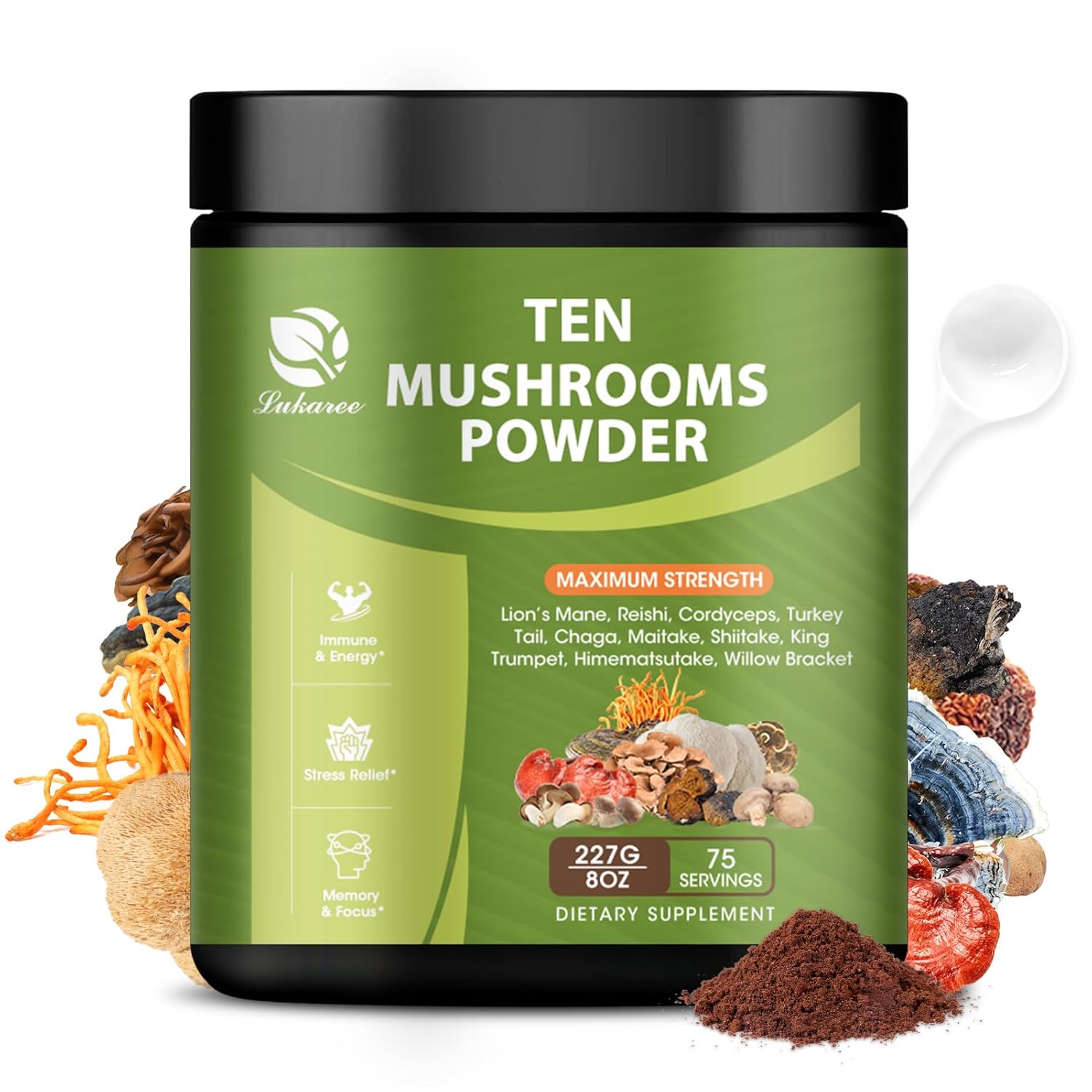 Organic 14-in-1 Mushroom Powder Blend for Coffee & Cooking - 8 oz Supplement with Lions Mane, Chaga, Reishi, Turkey Tail, Cordyceps Extract Powder - Immune Support & Energy Boost
