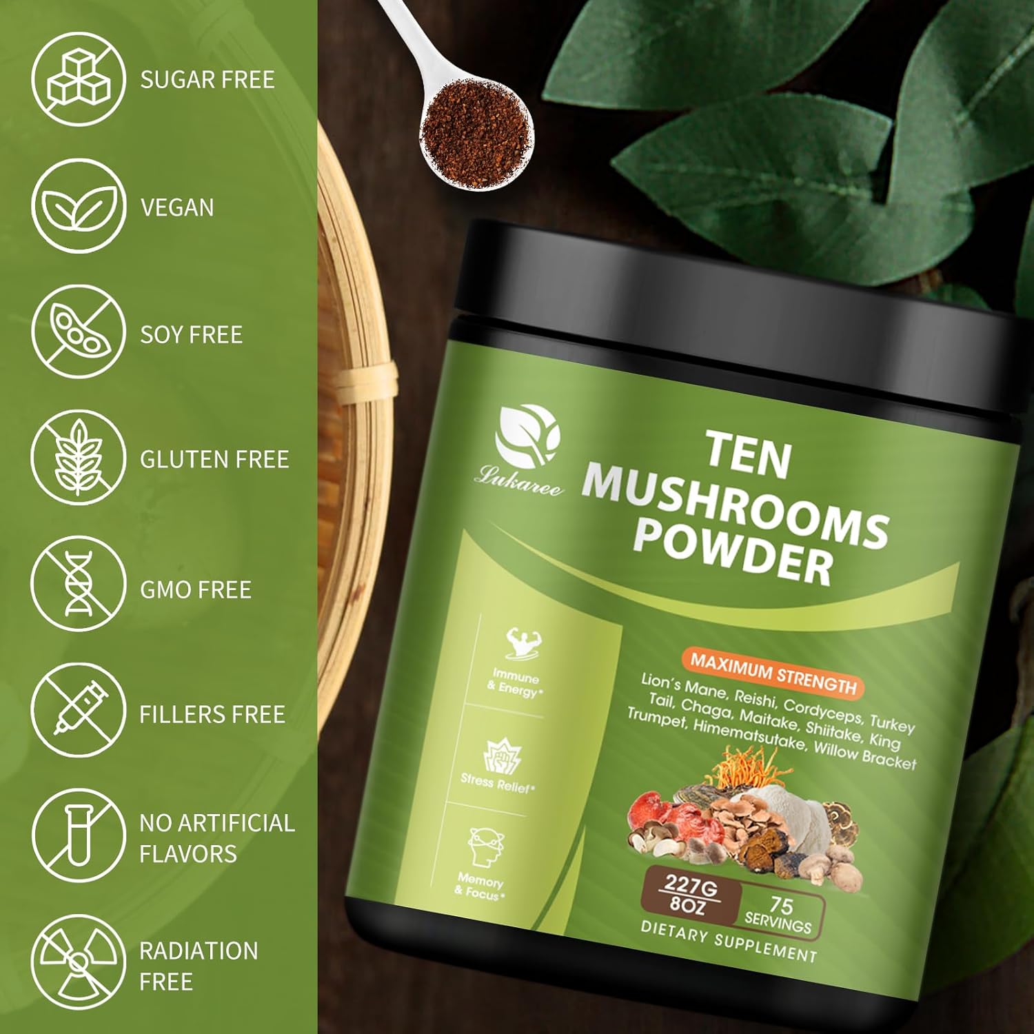 Organic 14-in-1 Mushroom Powder Blend for Coffee & Cooking - 8 oz Supplement with Lions Mane, Chaga, Reishi, Turkey Tail, Cordyceps Extract Powder - Immune Support & Energy Boost