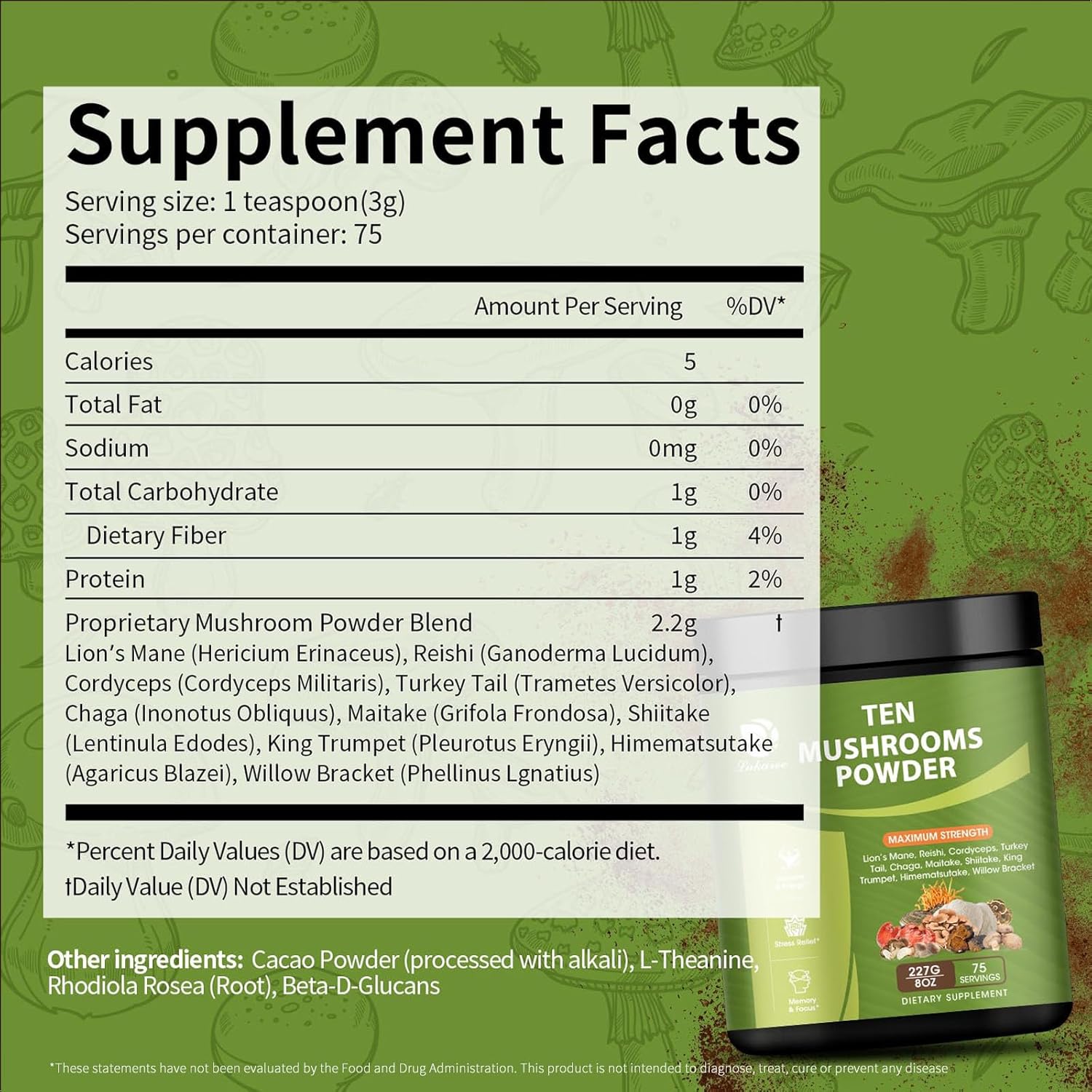 Organic 14-in-1 Mushroom Powder Blend for Coffee & Cooking - 8 oz Supplement with Lions Mane, Chaga, Reishi, Turkey Tail, Cordyceps Extract Powder - Immune Support & Energy Boost
