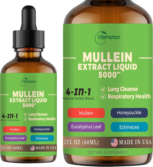 Organic 4-in-1 Mullein Drops for Lung Cleanse and Immune Support - 2 Fl oz Vegan Formula