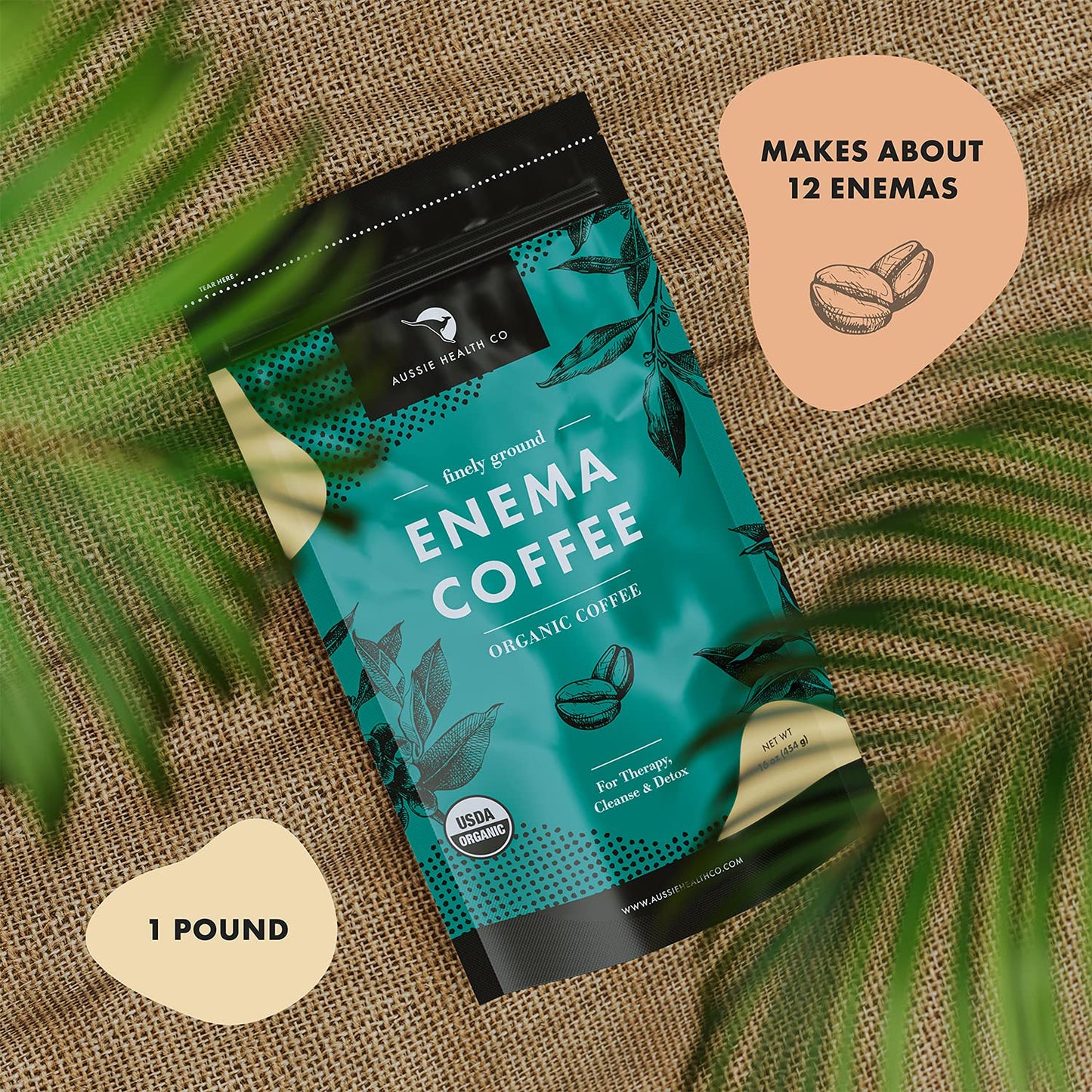 Organic 419° Roasted Enema Coffee Grounds for Cleanse and Detox - 1 lb Bag, Made in USA by Aussie Health Co