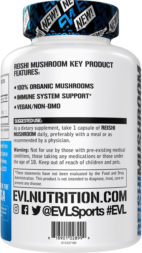 Organic 500mg Reishi Mushroom Supplement for Immune System Support - Vegan & Non-GMO - 60 Servings