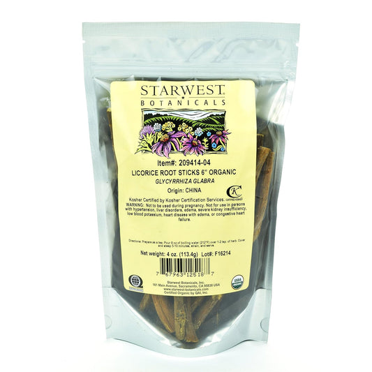 Organic 6" Licorice Root Sticks - 4 Ounces by Starwest Botanicals
