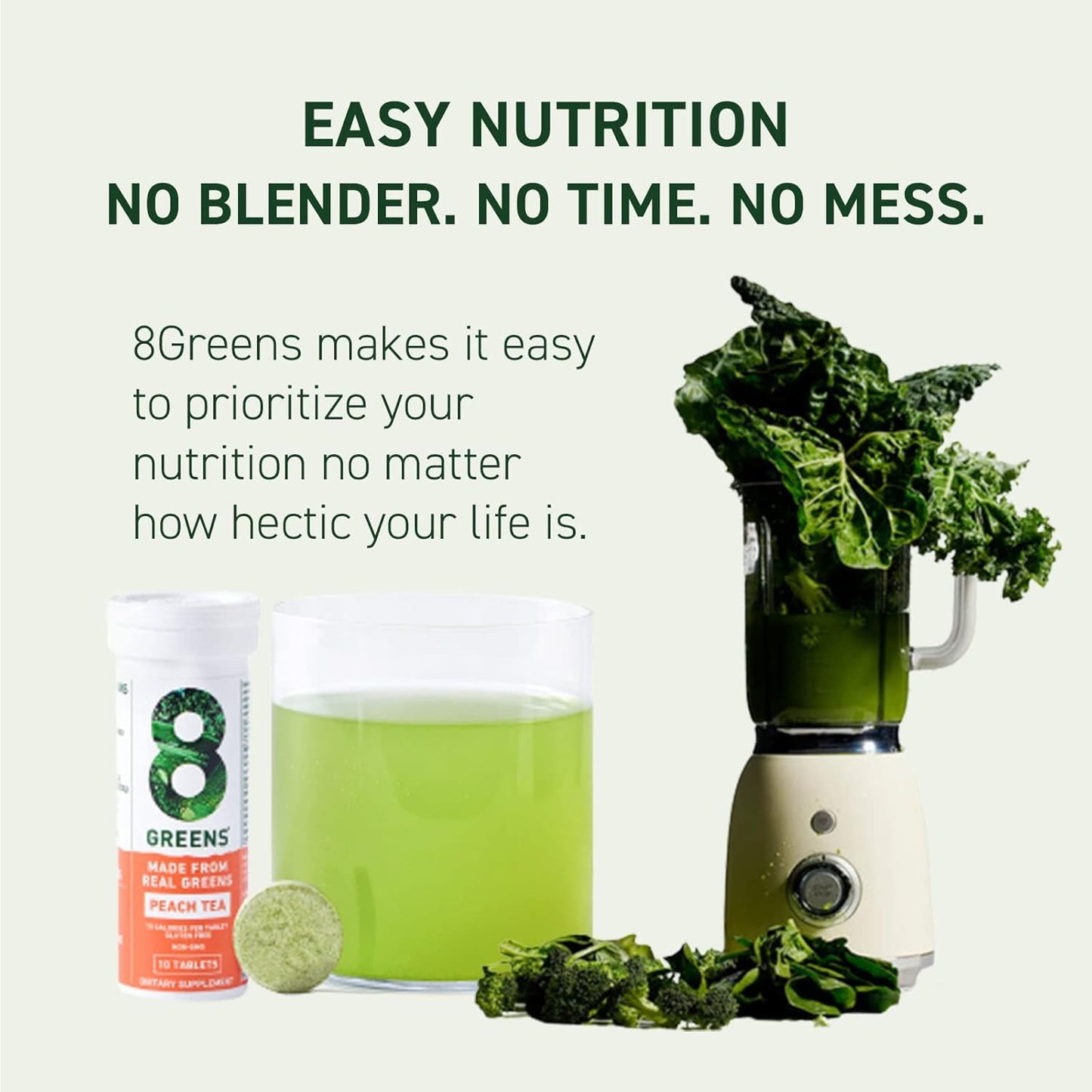 Organic 8Greens Supergreens Tablets for Daily Energy, Metabolism, Immunity & Focus - 30 Servings of Super Greens Powder Tablet with Aloe Vera, Spirulina, Chlorella