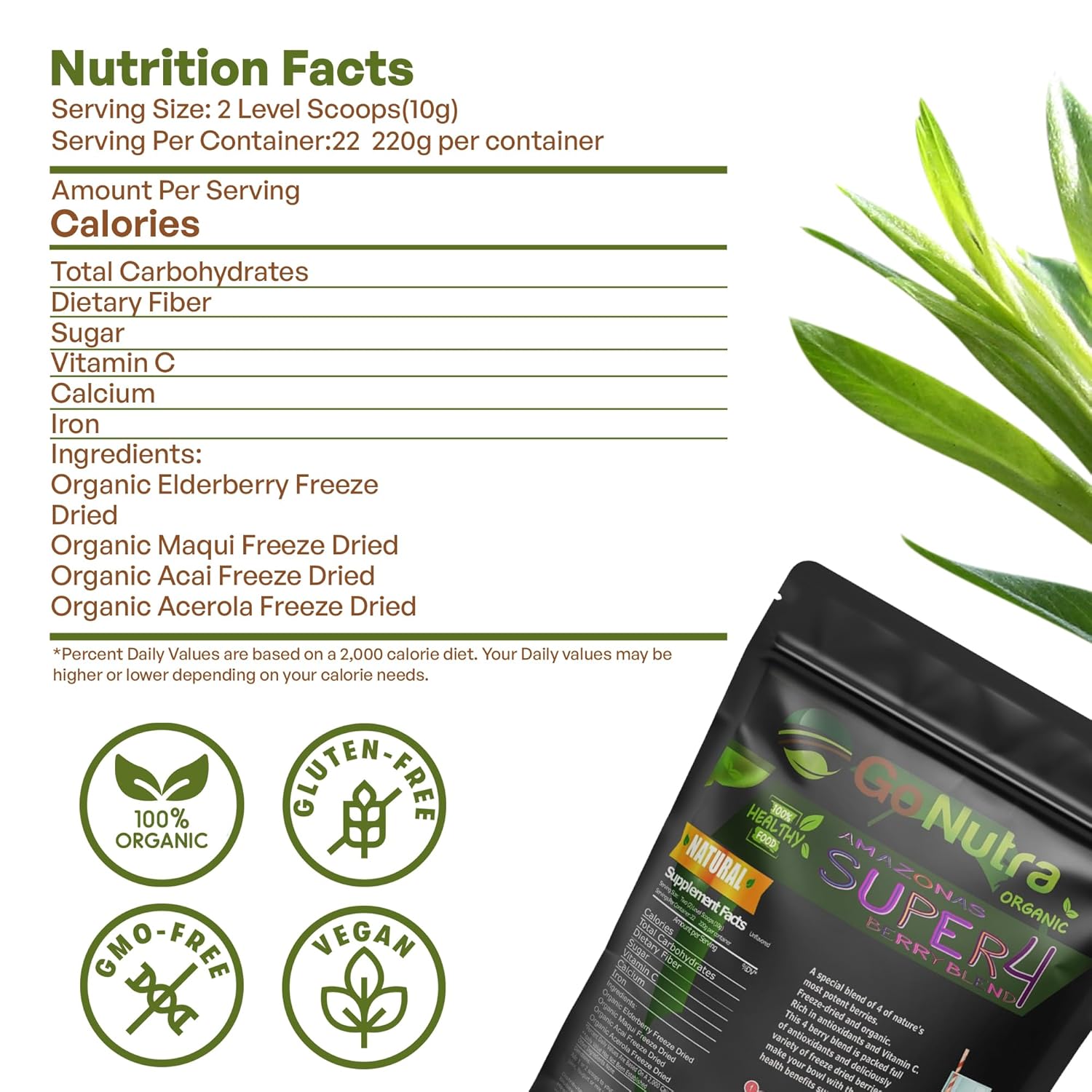 Organic Acai Berry Blend with Immune Boosting Berries | Antioxidant Superfood Mix for Smoothies and Bowls | Freeze Dried Maqui, Elderberry, Acerola | 30 Servings 1lb