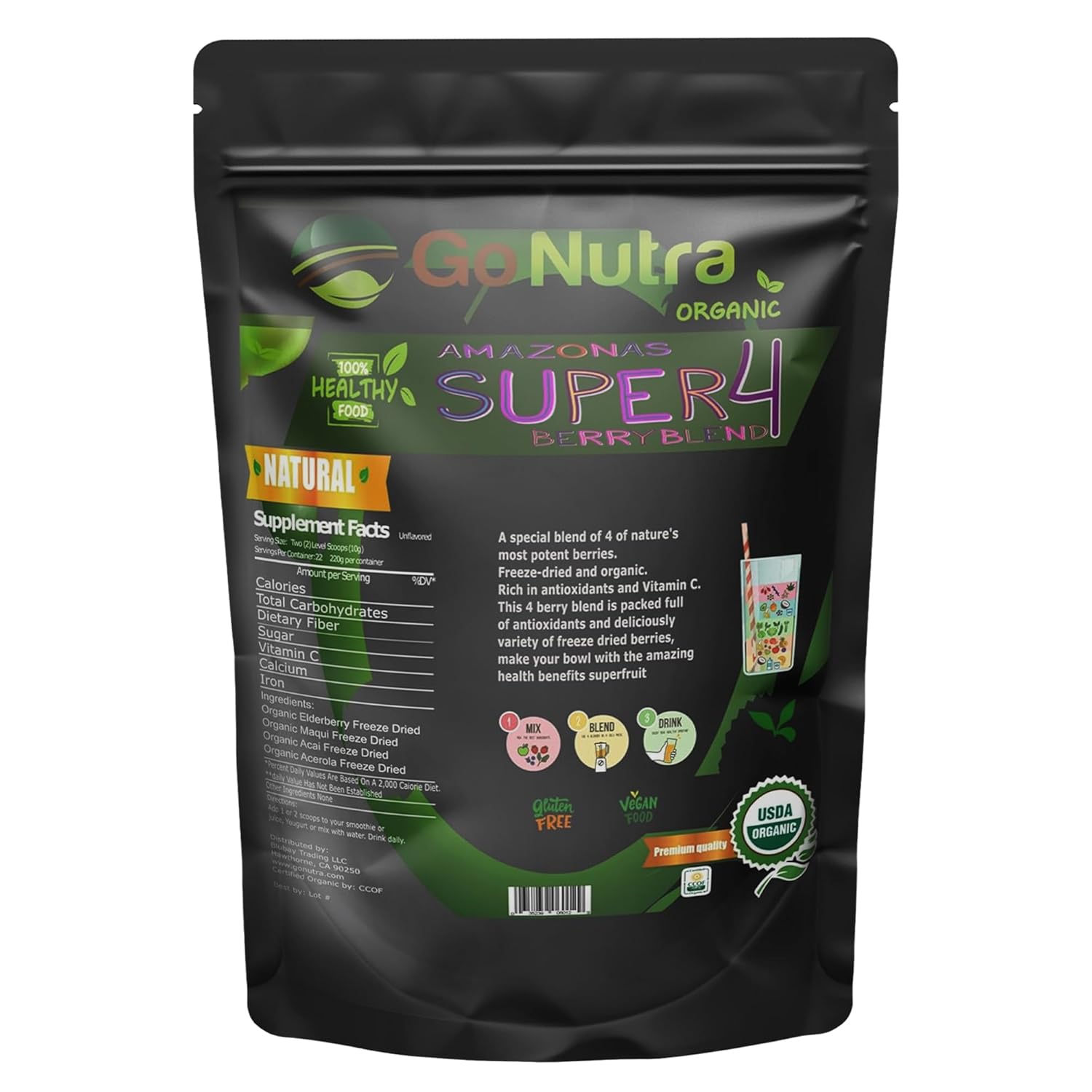 Organic Acai Berry Blend with Immune Boosting Berries | Antioxidant Superfood Mix for Smoothies and Bowls | Freeze Dried Maqui, Elderberry, Acerola | 30 Servings 1lb