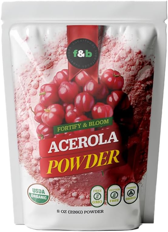Organic Acerola Cherry Powder: Immune System Booster (8oz) - Freeze Dried Vitamin C Supplement from Brazil
