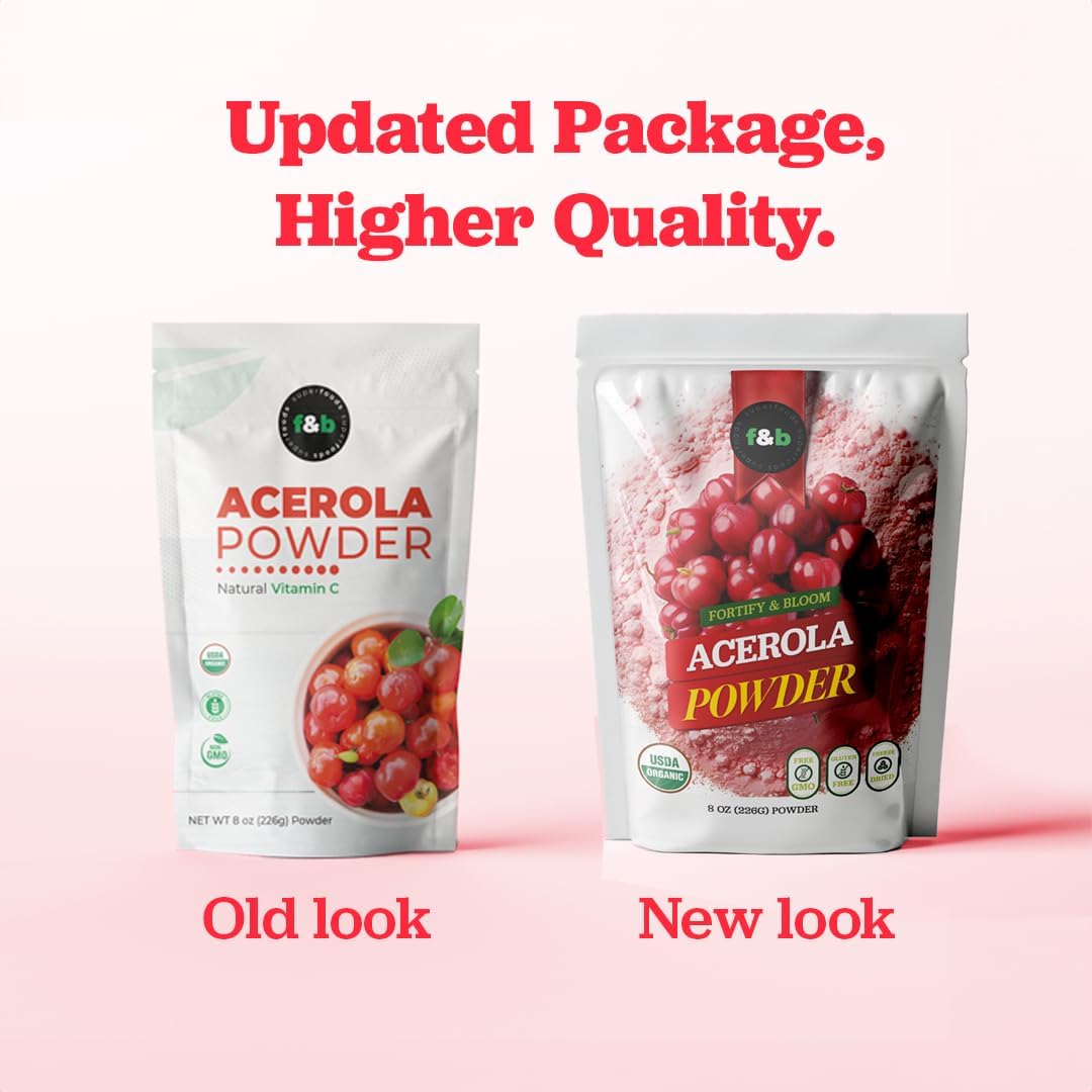 Organic Acerola Cherry Powder: Immune System Booster (8oz) - Freeze Dried Vitamin C Supplement from Brazil