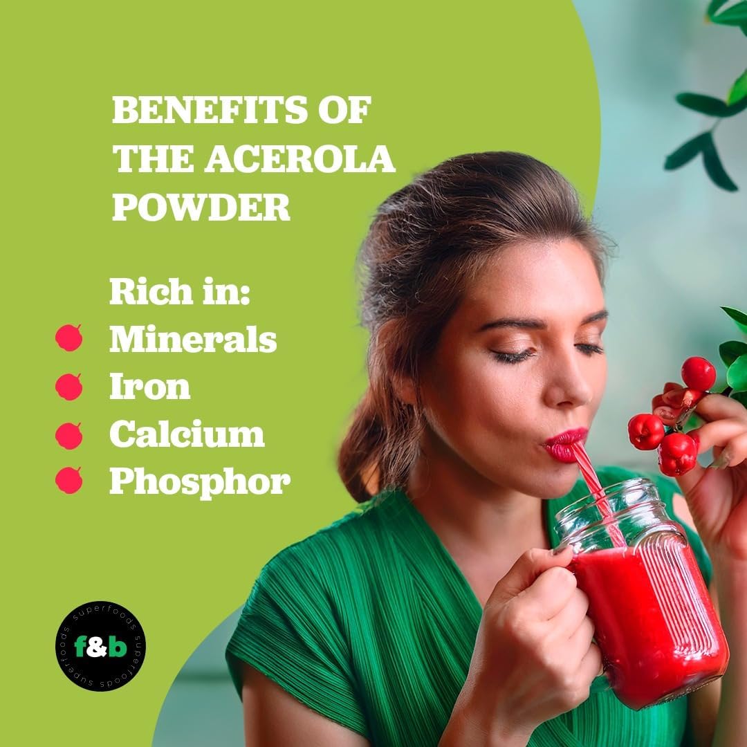 Organic Acerola Cherry Powder: Immune System Booster (8oz) - Freeze Dried Vitamin C Supplement from Brazil