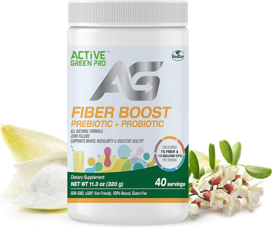 Organic Active Green Pro Fibre Boost Prebiotic & Probiotic Powder for Digestive Health - Enzyme and Vitamin Support - Gluten & Sugar Free - 320g/40 Servings