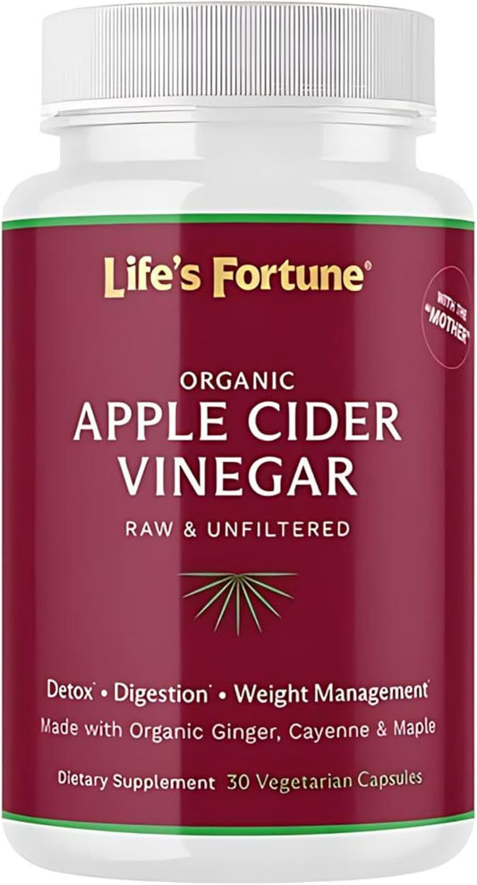 Organic ACV Apple Cider Vinegar Capsules 700mg with Mother, Ginger & Cayenne - 30 Count for Healthy Digestion