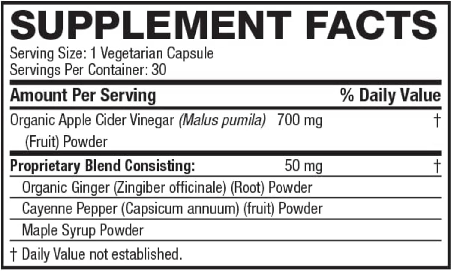 Organic ACV Apple Cider Vinegar Capsules 700mg with Mother, Ginger & Cayenne - 30 Count for Healthy Digestion