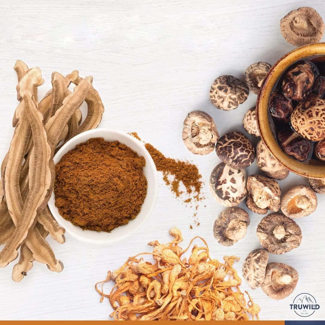 Organic Adaptogens Capsules with Ashwagandha, Maca, and Mushrooms - Vegan Supplement for Natural Energy - 40 Servings