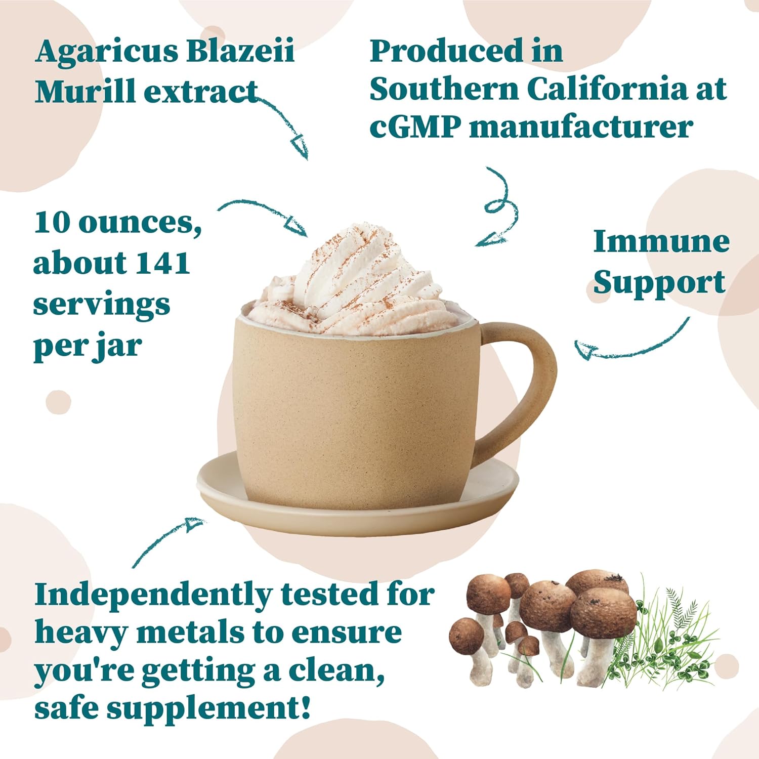 Organic Agaricus Blazei Murill Mushroom Extract Powder - 4oz, 40% Polysaccharides, Non-GMO, Gluten-Free