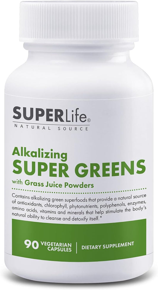 Organic Alkalizing Super Greens Capsules with Alfalfa, Barley, Wheat Grass, Matcha, and Chlorella - Natural Detox and pH Balance Support - 90 Count