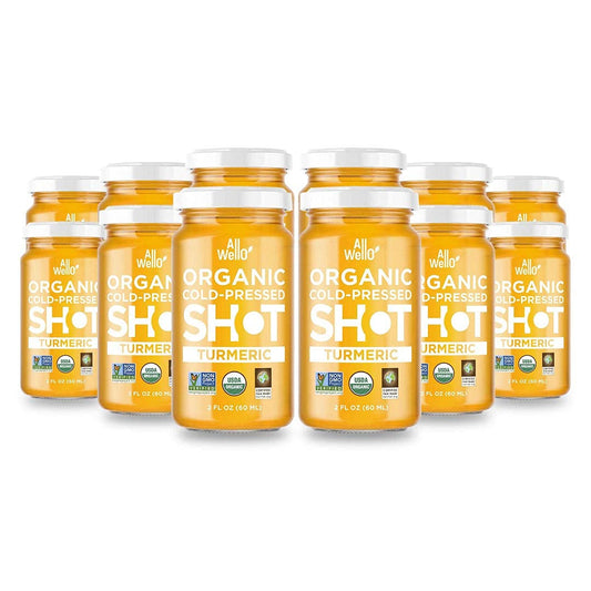 Organic AllWellO Turmeric Shot - 60mL, Cold-Pressed Anti-Inflammatory Support for Joint Pain, Headaches, PMS - USDA Certified (12 Pack)