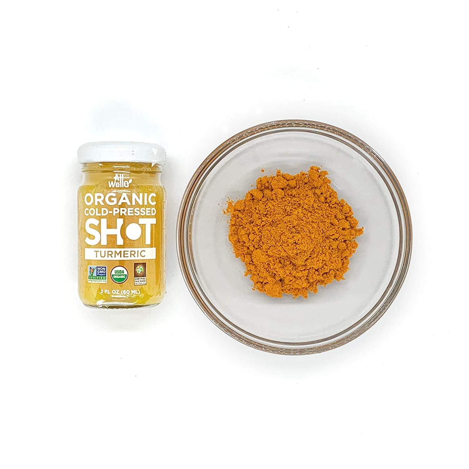 Organic AllWellO Turmeric Shot - 60mL, Cold-Pressed Anti-Inflammatory Support for Joint Pain, Headaches, PMS - USDA Certified (12 Pack)