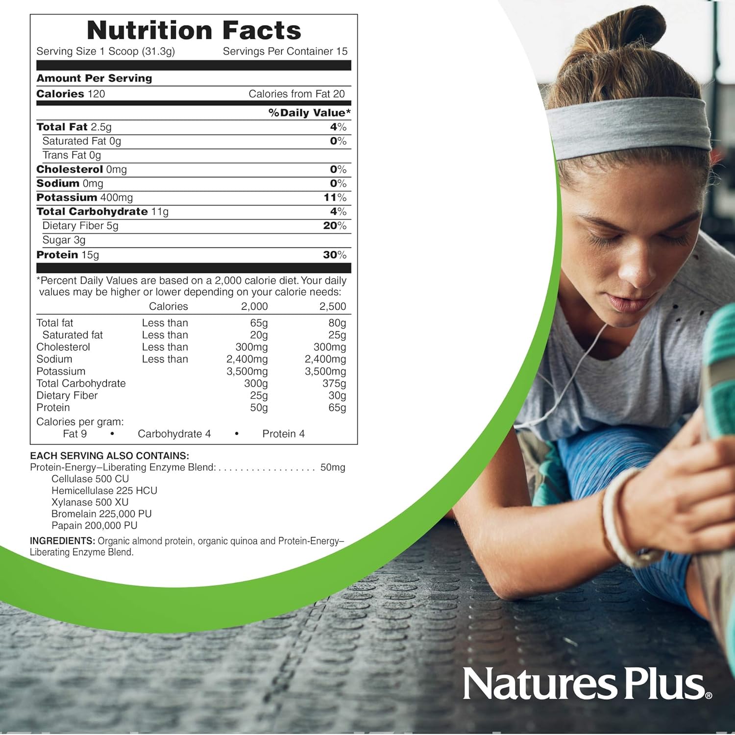 Organic Almond Protein Powder - 1.04 lbs, Unflavored, Non-GMO Vegan, No Added Sugar, Muscle Recovery Support - Vegetarian, Gluten-Free - 15 Servings