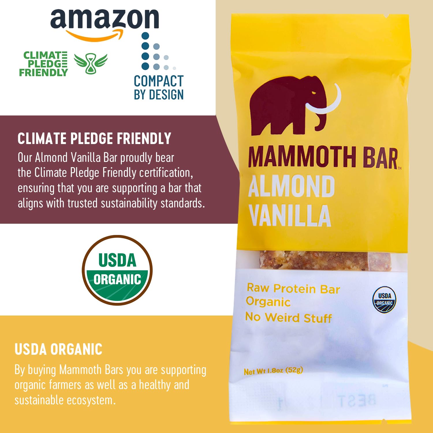 Organic Almond Vanilla Protein Bar with 10g Protein - Paleo, Gluten Free, Raw - Premium Ingredients