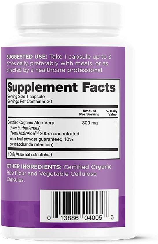 Organic Aloe Vera Capsules for Gut Balance, Immunity Support, and Digestive Wellness - 30 Vegan Capsules