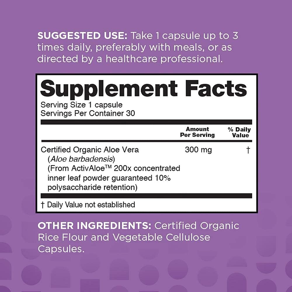Organic Aloe Vera Capsules for Gut Balance, Immunity Support, and Digestive Wellness - 30 Vegan Capsules