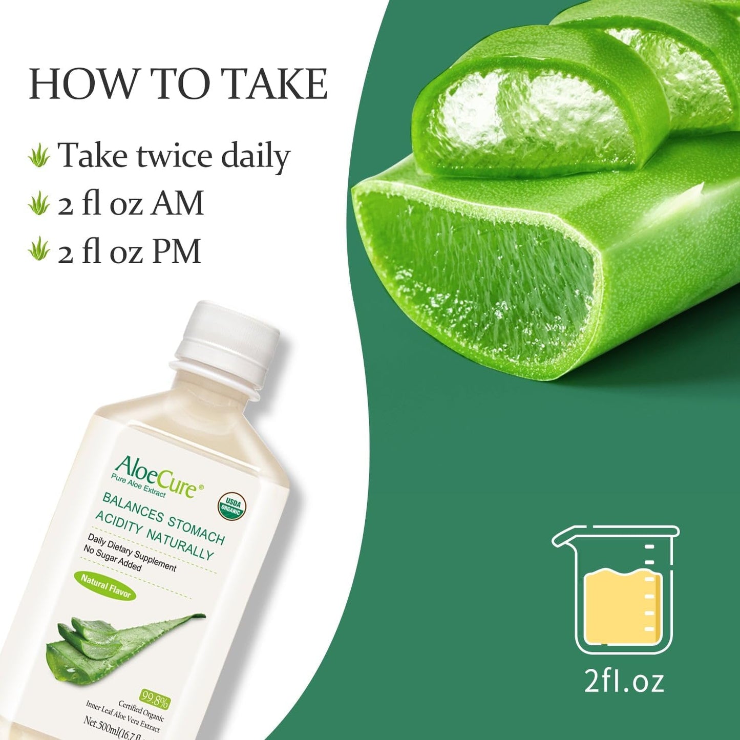 Organic Aloe Vera Juice for Digestion & Immune Support - Pure Aloe Digestive Supplement - 4 x 500ml Bottles