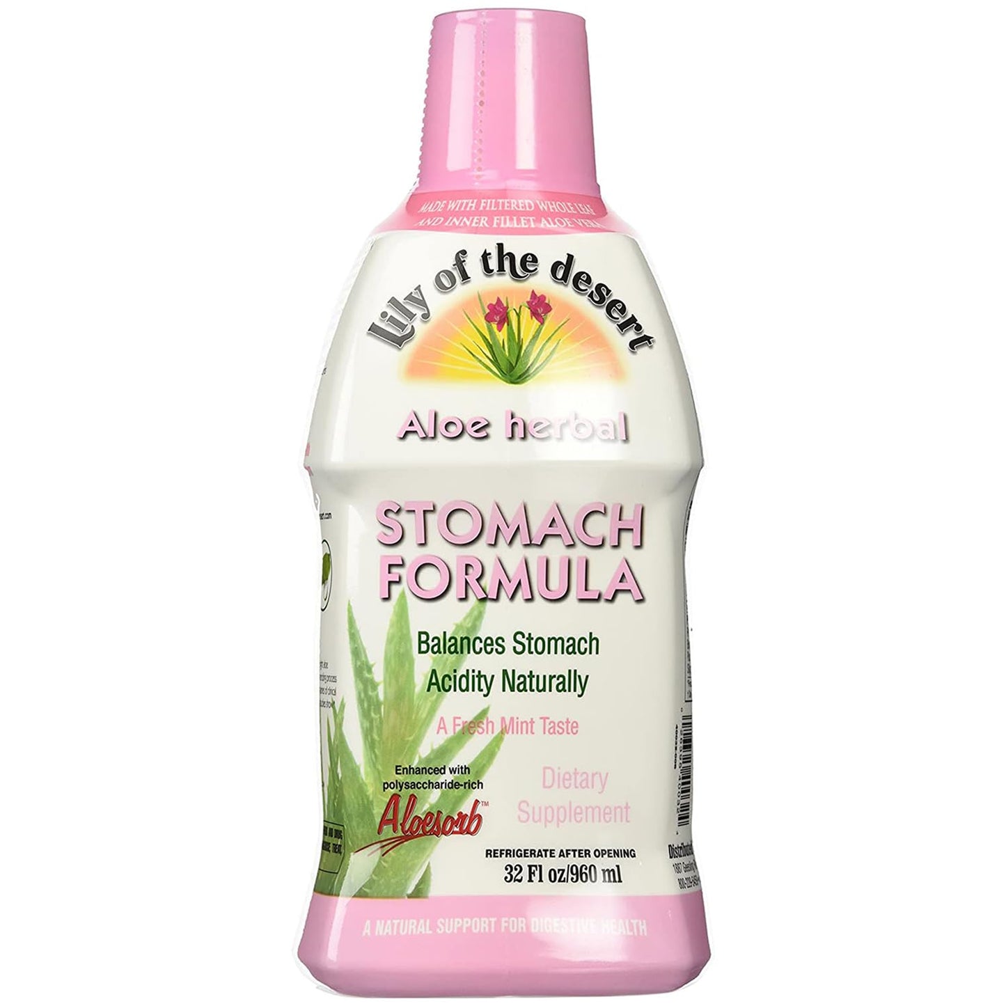 Organic Aloe Vera Juice Stomach Formula with Slippery Elm, Chamomile, Peppermint, Ginger - 32 Oz - Gut Health, Acid Reflux Relief