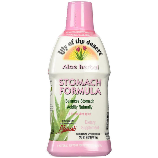 Organic Aloe Vera Juice Stomach Formula with Slippery Elm, Chamomile, Peppermint, Ginger - 32 Oz - Gut Health, Acid Reflux Relief
