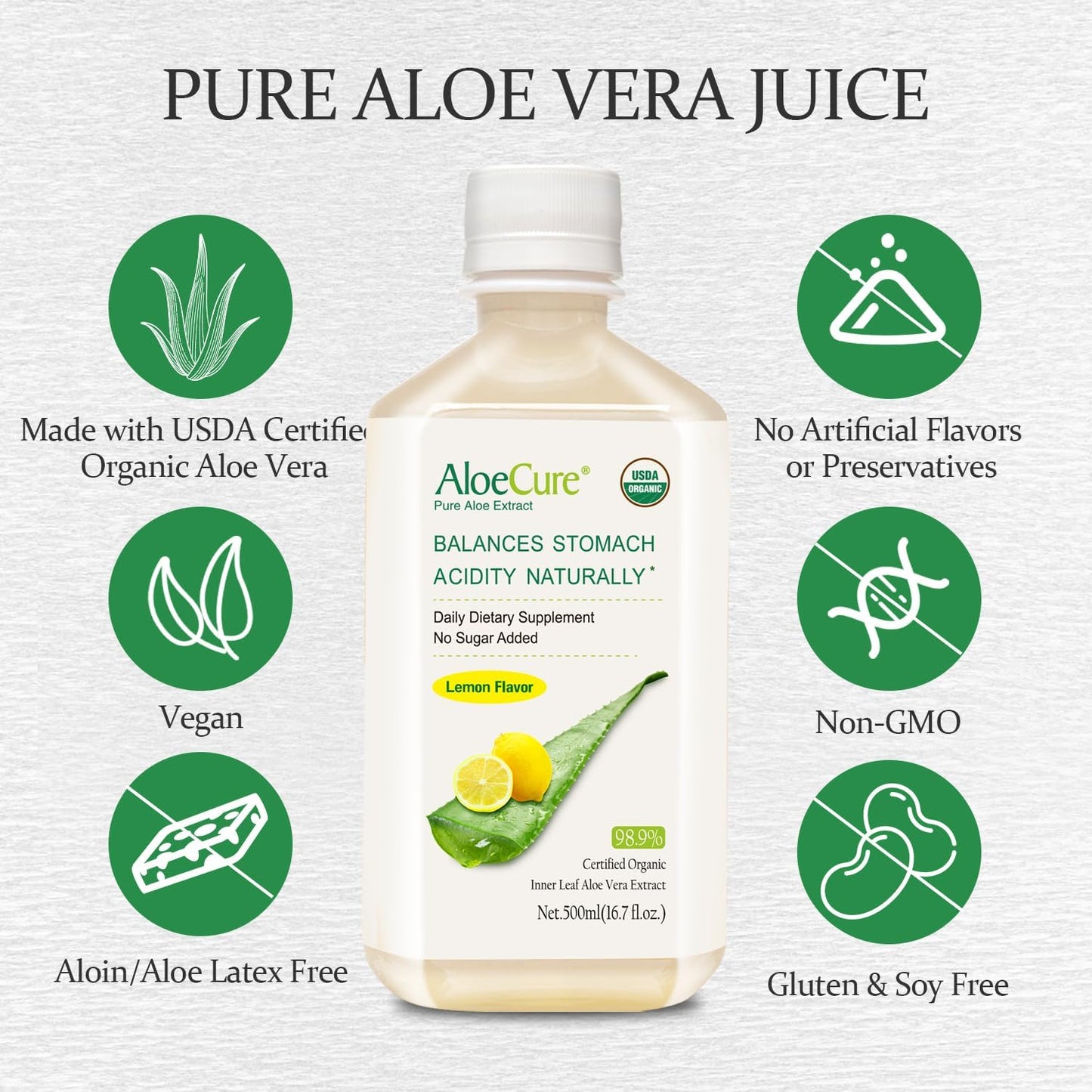 Organic AloeCure Digestion Set - 5 Pack with Aloe Vera Juice and Capsules