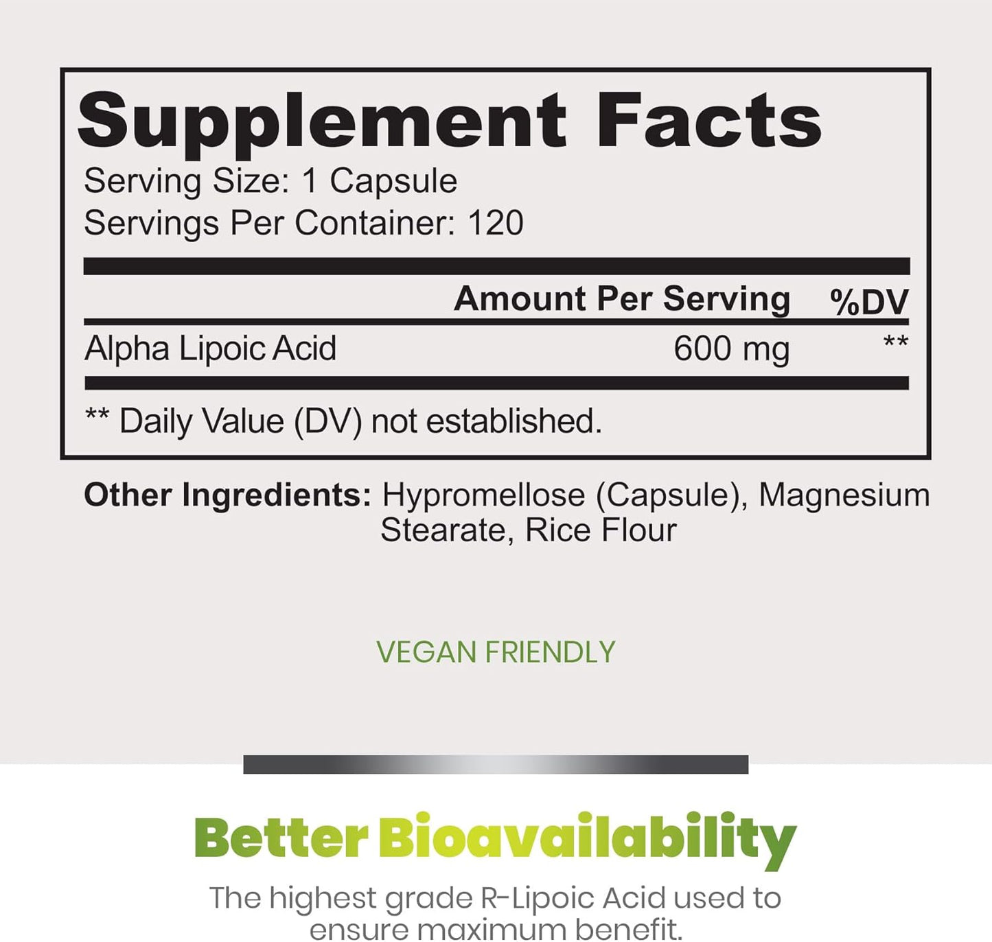 Organic Alpha Lipoic Acid 600mg Capsules - 120 Vegetarian Capsules, Non-GMO Thioctic Acid - 4 Month Supply