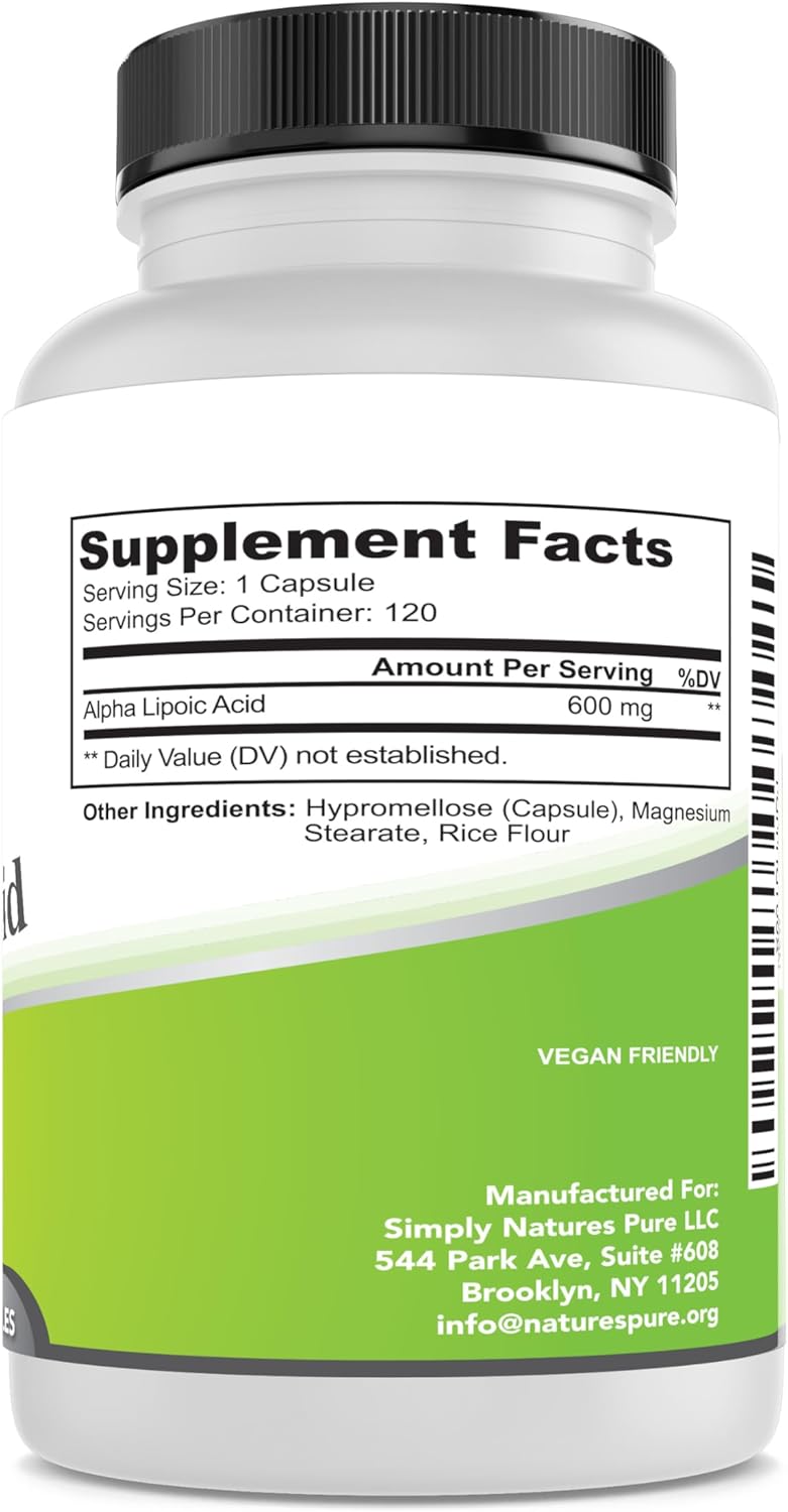 Organic Alpha Lipoic Acid 600mg Capsules - 120 Vegetarian Capsules, Non-GMO Thioctic Acid - 4 Month Supply