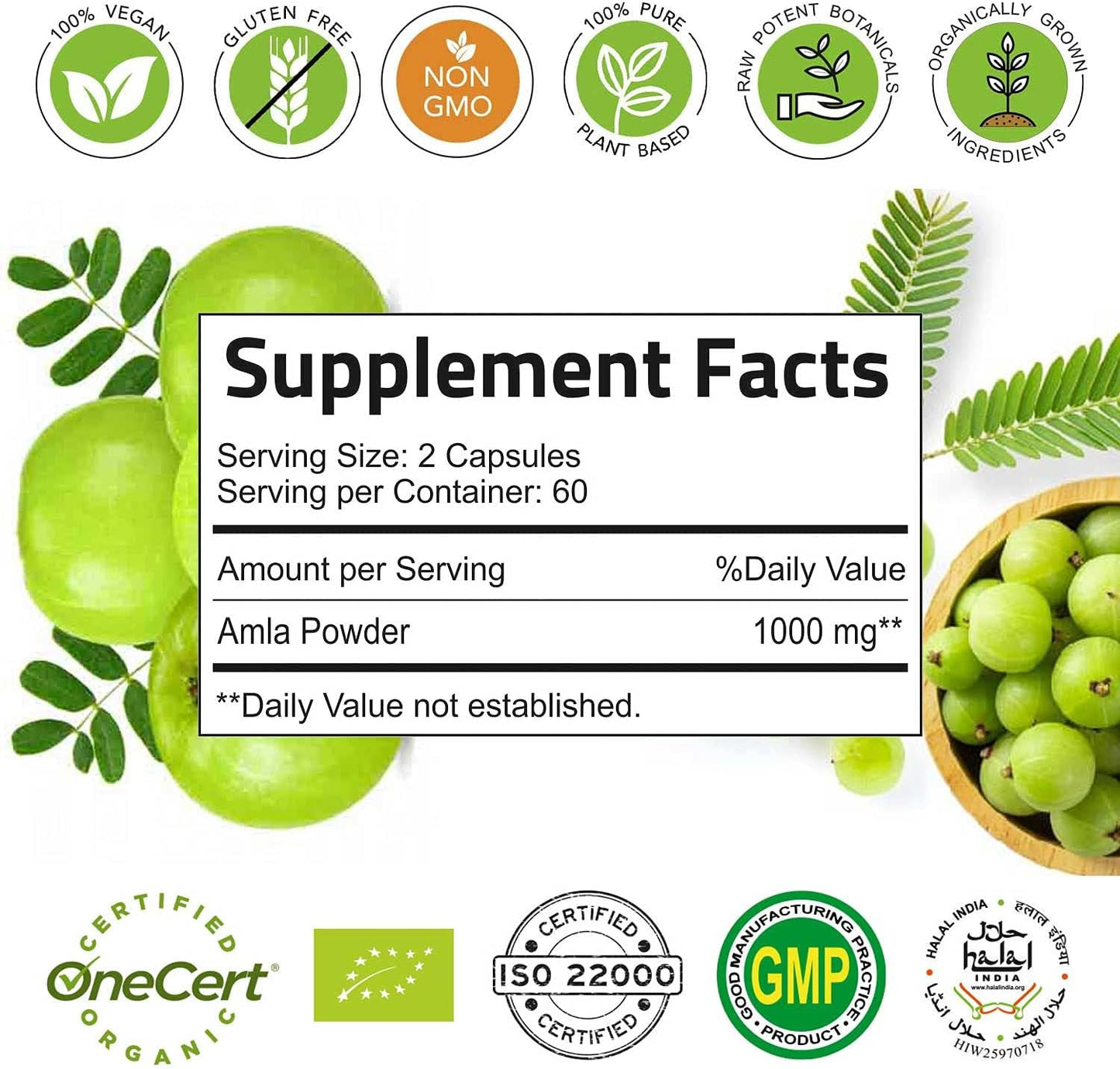 Organic Amla Capsules - 120 Count | Antioxidant Amlaki Amla Supplement | Pure Phyllanthus Emblica Extract in Capsule Form