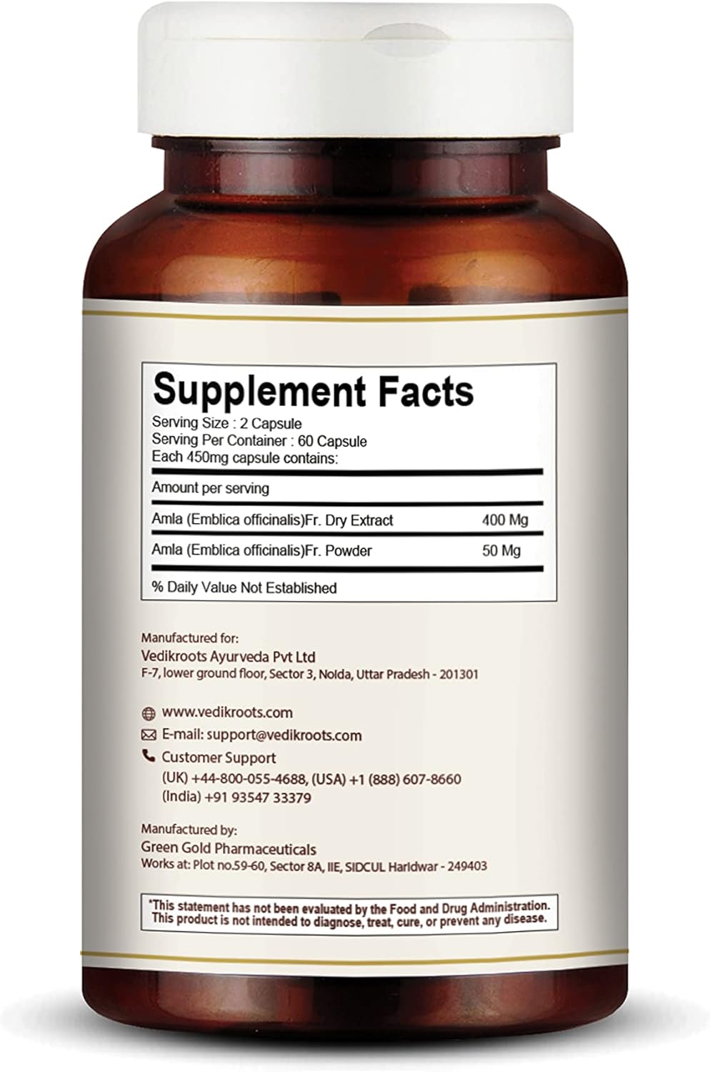 Organic Amla Capsules - Immunity Booster with Vitamin C - Herbal Supplements - 60 Capsules