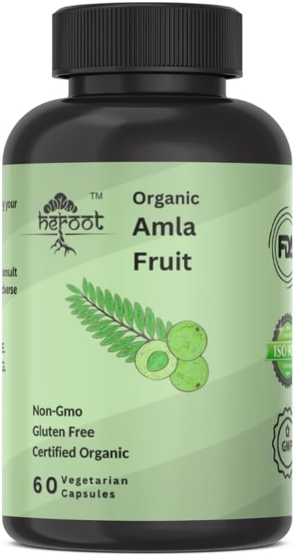 Organic Amla Capsules for Natural Vitamin C - Indian Gooseberry Supplement for Skin & Hair - 60 Capsules
