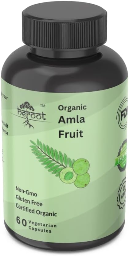 Organic Amla Capsules for Natural Vitamin C - Indian Gooseberry Supplement for Skin & Hair - 60 Capsules