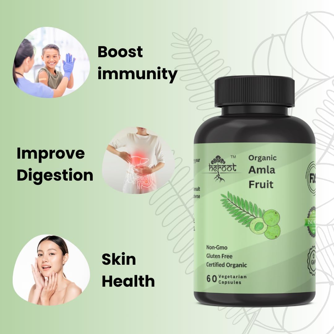 Organic Amla Capsules for Natural Vitamin C - Indian Gooseberry Supplement for Skin & Hair - 60 Capsules