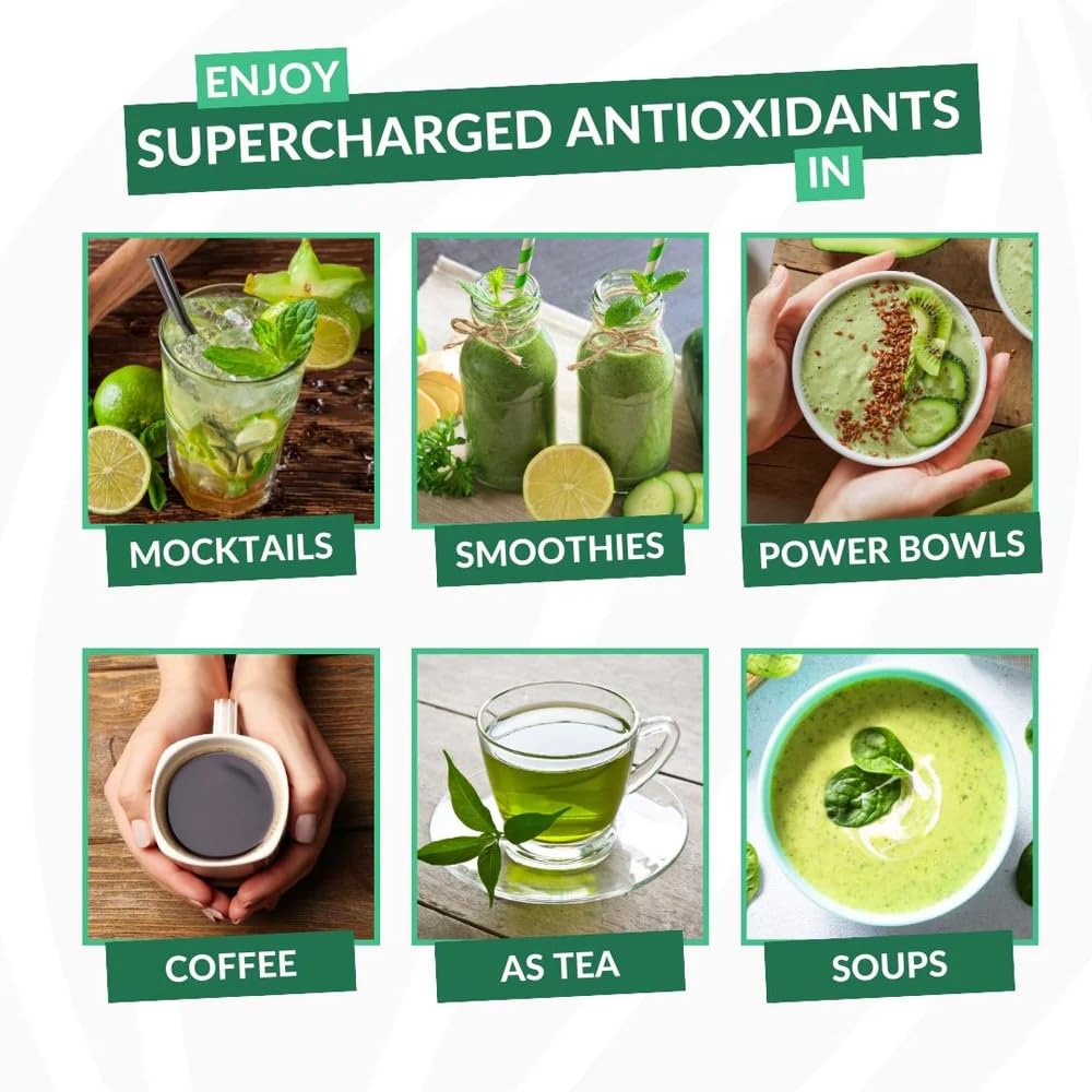 Organic Amla Green Powder & Decaf Green Tea Superfood Supplement - Ultra Concentrated Amla & Oolong Tea Blend, 90 Servings