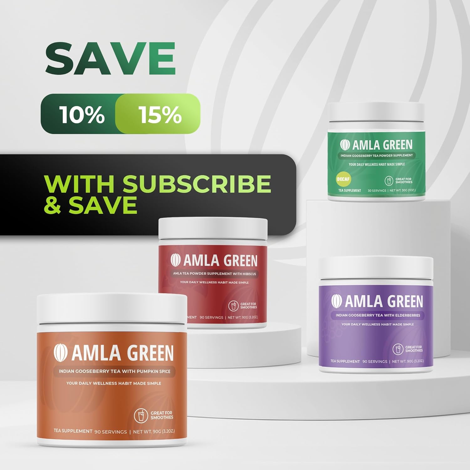 Organic Amla Green Powder & Decaf Green Tea Superfood Supplement - Ultra Concentrated Amla & Oolong Tea Blend, 90 Servings