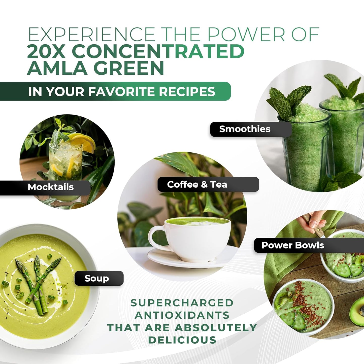 Organic Amla Green Powder & Decaf Green Tea Superfood Supplement - Ultra Concentrated Amla & Oolong Tea Blend, 90 Servings