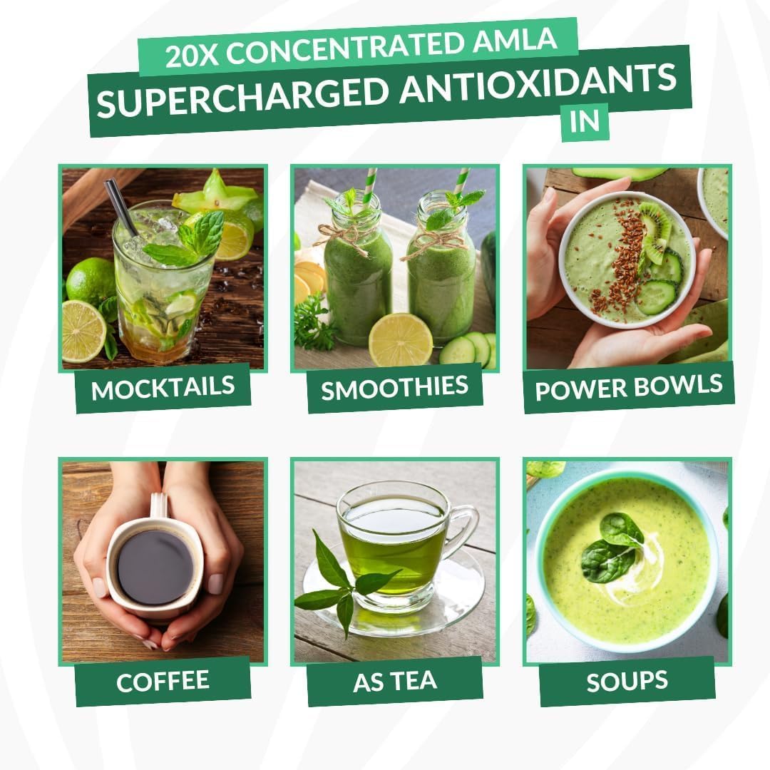 Organic Amla Green Powder & Green Tea Supplement with Antioxidant Support - 90 Servings of Indian Gooseberry & 30 Servings of Hibiscus - Vegan