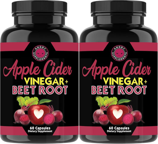 Organic Apple Cider Vinegar and Beet Root Capsules for Nitric Oxide Boost and Digestive Health - 1000mg, 2 Pack (120ct)