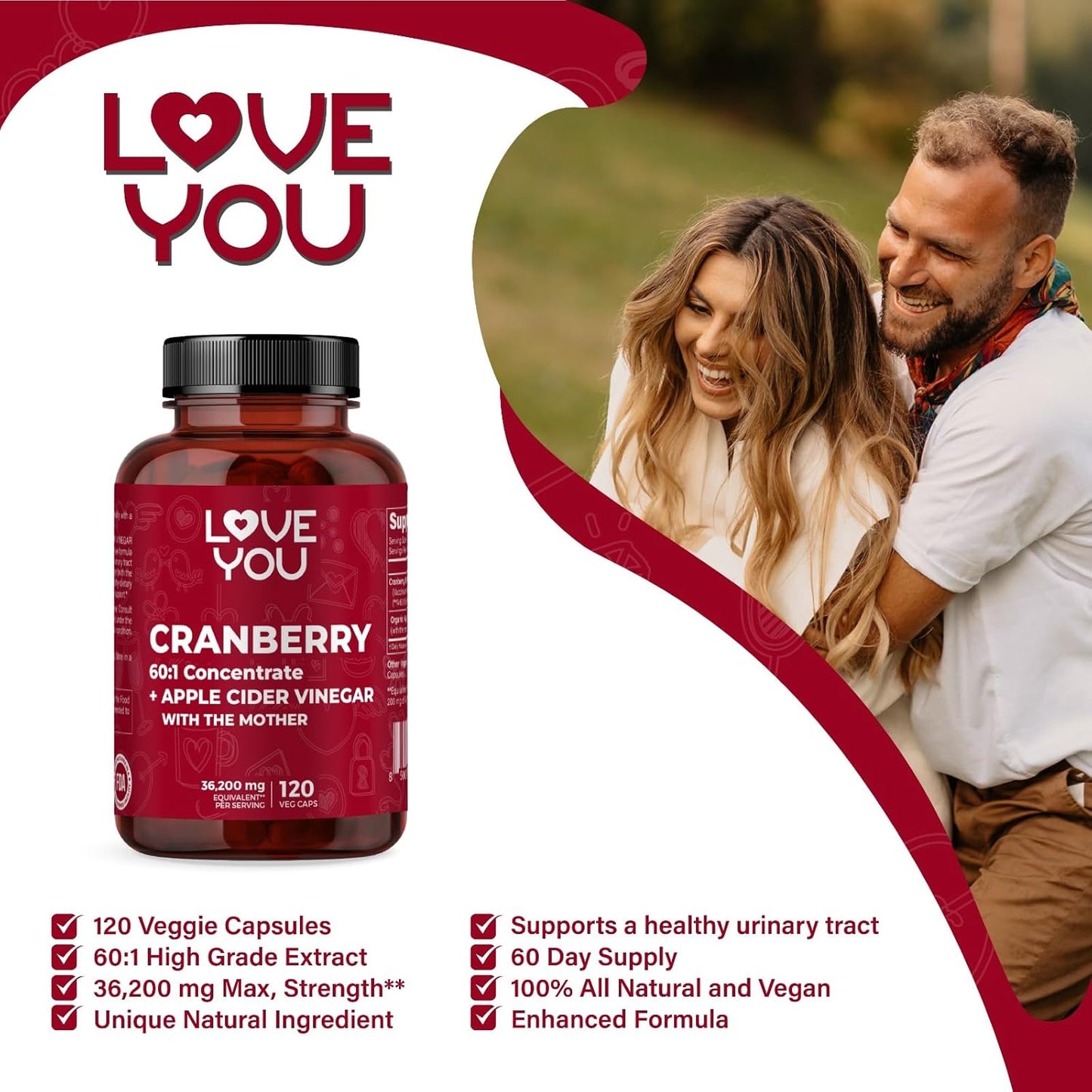 Organic Apple Cider Vinegar Capsules with Cranberry Extract - 36,200 mg Strength, 120 Veggie Caps - Vegan & All-Natural