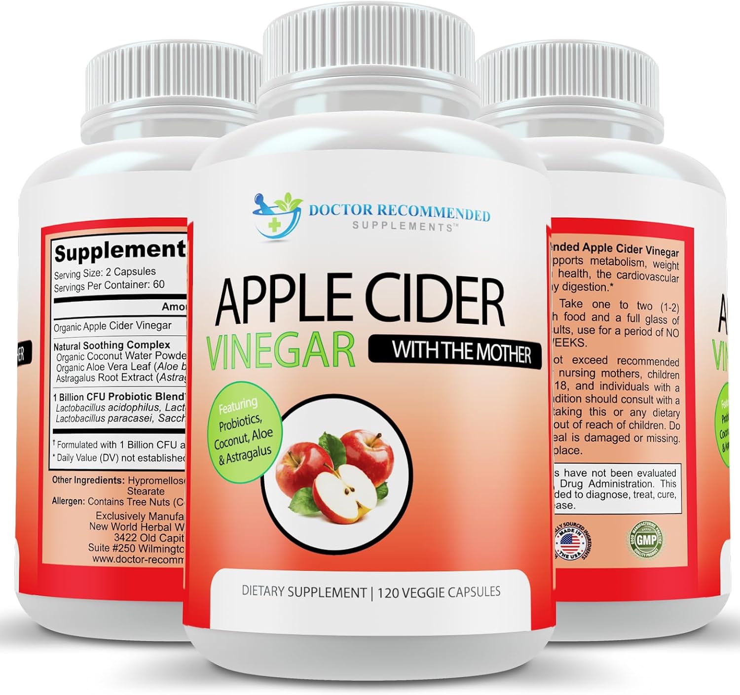 Organic Apple Cider Vinegar Capsules with Probiotics - Doctor Recommended Digestive Support Supplement - 1500 mg Pills for Immune Health - Made in USA