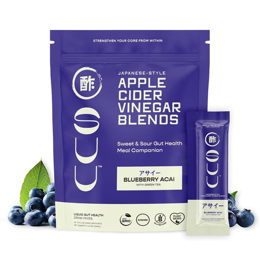 Organic Apple Cider Vinegar Drink Mix Packets with Honey for Digestive Health - Gut Cleanse Probiotic Shots - Blueberry Acai Green Tea - 6 Pack