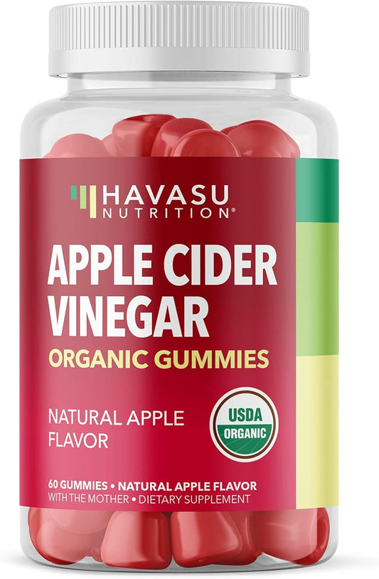 Organic Apple Cider Vinegar Gummies for Digestive Health & Metabolism Support - 60 Count - Vegan, Non-GMO, Gluten-Free - Delicious Flavor - 1 Month Supply