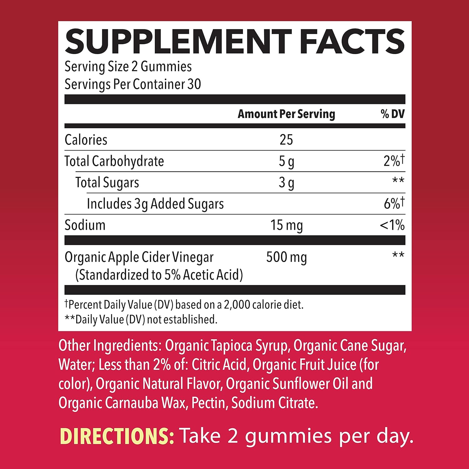 Organic Apple Cider Vinegar Gummies for Digestive Health & Metabolism Support - 60 Count - Vegan, Non-GMO, Gluten-Free - Delicious Flavor - 1 Month Supply
