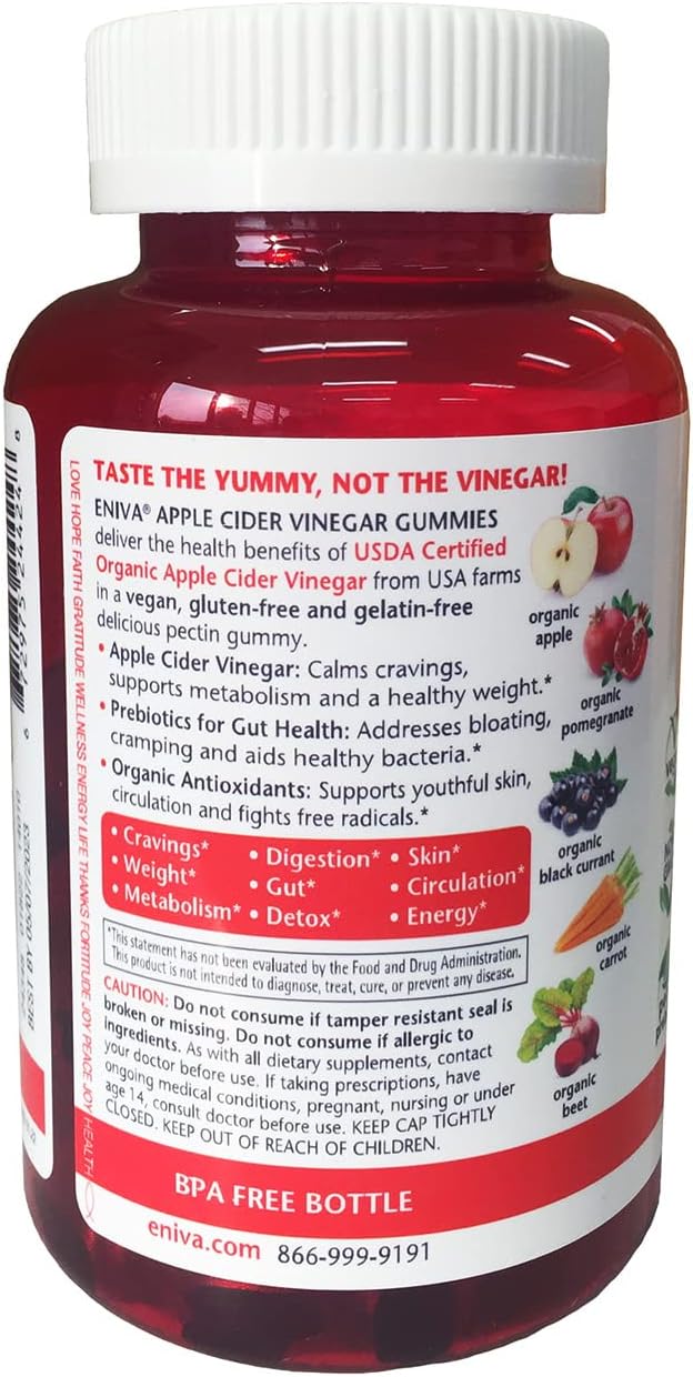 Organic Apple Cider Vinegar Gummies with B9, B12, Beetroot, and Pomegranate for Energy and Immunity Support